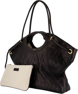 Balmain Womens Quilted Lambskin Tote Black