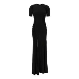 Victoria Beckham Long Gathered Stretch Viscose Dress - female - Victoria Beckham - Gowns - Black - XS - Dresses