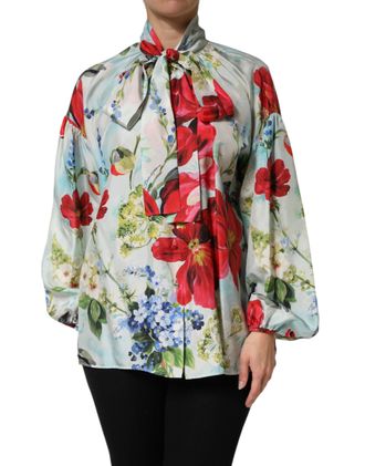 Dolce & Gabbana Womens Multicolor Floral Long Sleeves Blouse Top