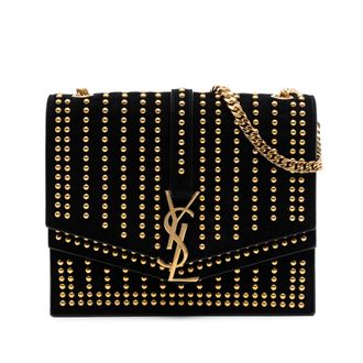 Saint Laurent Verkauft Medium Studded Suede Monogram Sulpice Crossbody