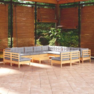 vidaXL Muebles De Jard&iacute;n 14 Pzas Y Cojines Madera Maciza De Pino Gris Vidaxl