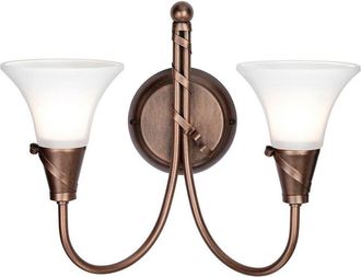 Loops Twin Wall Light Ribbon Feature White Glass Shades Copper Patina LED E14 60W