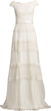 Tadashi Shoji Zaira tiered lace gown - women - Viscose/Nylon/Polyester - 4 - Neutrals