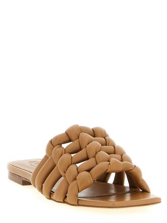 Tod's Woven Nappa Leather Sandals - Camel
