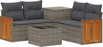 vidaXL Juego De Sof&aacute; 6 Uds. Gris Y Gris Oscuro Rat&aacute;n Sint&eacute;tico Y Acero Vidaxl