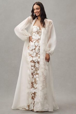 Bronx and Banco Chloe Long-Sleeve Sheer Blanc Silk Cape