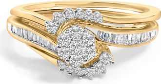 House of Brilliance 14K Yellow Gold Plated Sterling Silver 1/2 Cttw Diamond Cluster Spiral Bridal Set in Yellow Gold Over Silver at Nordstrom