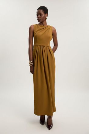 Karen Millen Womens Tailored Drape Maxi Dress - Gold - Size 16 UK