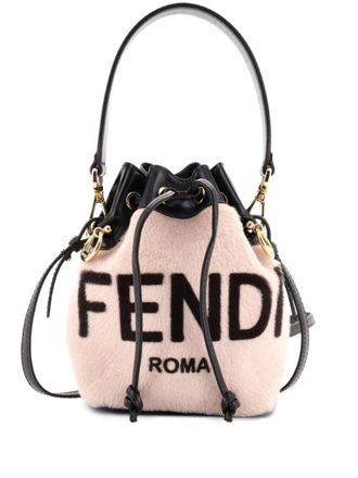 Fendi Logo Mon Tresor Printed Fur with Leather Mini bucket bag - Neutrals