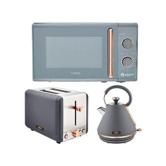 Tower Cavaletto Grey 1.7L Pyramid Kettle, 2 Slice Toaster & 20L Microwave Set