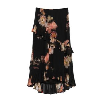 Zimmermann Midi Skirts, female, Multicolor, Size: XS Black Floral Print Layered Skirt