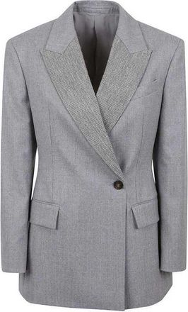 Brunello Cucinelli Light Grey Wool Tailored Jacket, Brand Size 44 (US Size 10)