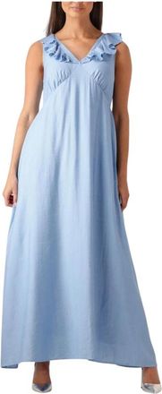 Moves Blauwe Midi Jurk Leanna 4237 - Dames - Maxi kleedjes - Blauw - M - Denim - Kleedjes