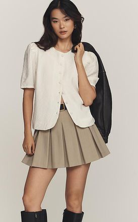 Maeve Puff-Sleeve Button-Front Top