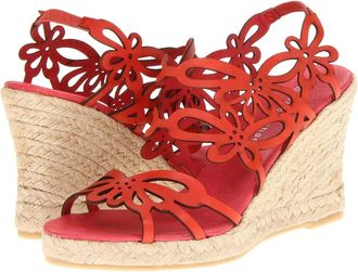 Eric Michael Womens Eric Michael Jillian Sandal Red Leather Wedge Heel Espadrille HAWK2084