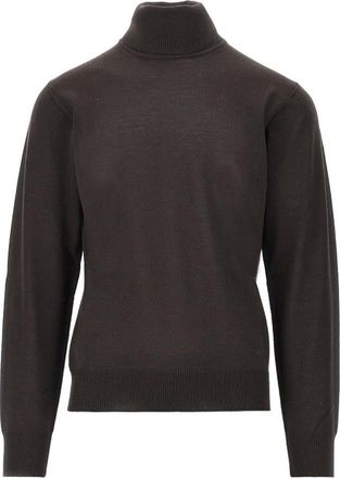 Emporio Armani Dolcevita in lana vergine con ricamo aquila - - Knitwear - Donna - Marrone - 2XL