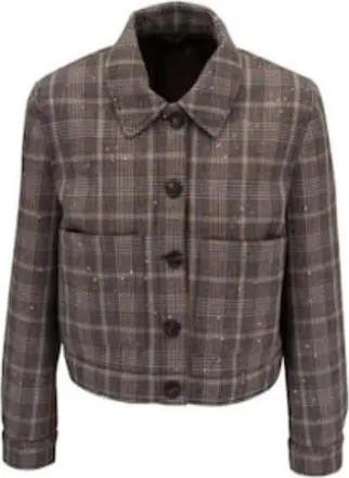 Brunello Cucinelli Womens Plaid Cropped Jacket With Sequins, Size 10