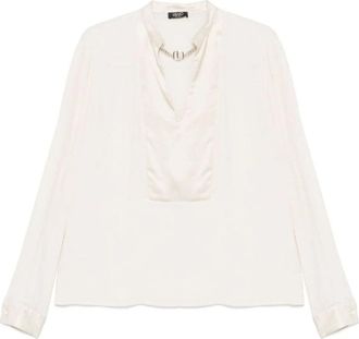 Liu Jo Blouse met V-hals en logo - Dames - Blouses - Grijs - S - Satijn - Overhemden