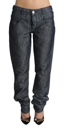Acht Donkergrijze Ramie Mid Wijd Taille Rechte Denim Jeans