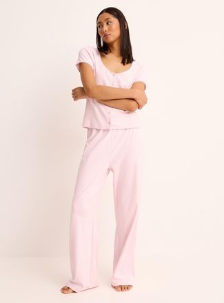 Miiyu Womens Scalloped edging pointelle knit lounge pant