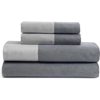 Calvin Klein Contrast Weave 300 Thread Count Sheet Set in Light /Medium Blue at Nordstrom, Size Queen