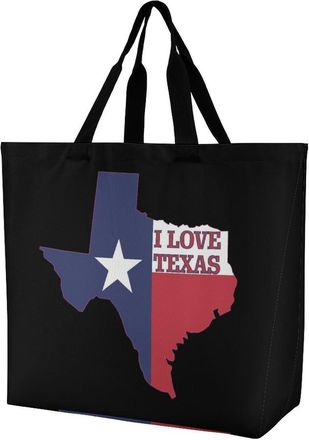 Generic I Love Texas Texan Flag Reusable Shopping Bags One Shoulder Grocery Tote Bag Waterproof Big Purse for Work Travel