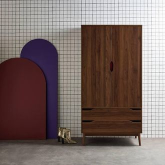 Sweeek Vintage Dressing Cupboard Wood Decor 2 Doors in Walnut