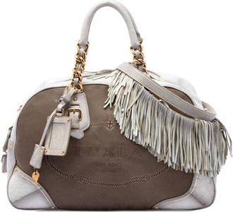 Prada Pre-owned Prada Leather Trimmed Canvas Canapa Logo Fringe Bauletto Bag Ladies P23CE8T95J8SYJOZ