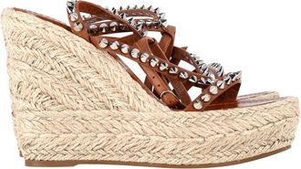 Christian Louboutin Pre-owned Womens Mafaldina Zeppa 120 Studded Wedge Sandals in Brown Leather - Mocha - Size EU 40