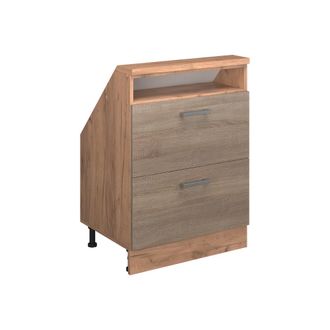 Vicco Armario De Cocina Para Techo Inclinado R-line, Roble Sonoma/goldkraft, 60 Cm Con 2 Cajones, Vicco