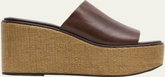 Brunello Cucinelli 80mm Leather and Raffia Platform Sandals