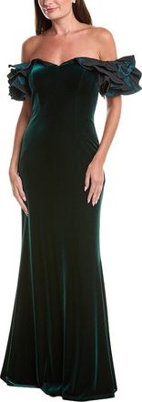 Teri Jon by Rickie Freeman Teri Jon By Rickie Freeman Stretch Velvet Scrunch Taffeta Off-Shoulder Maxi Dress