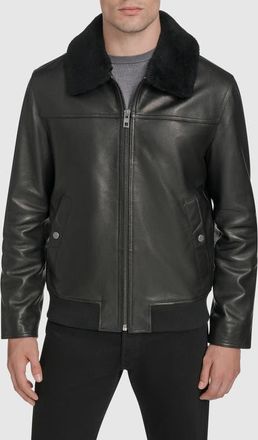 Andrew Marc Leather Aviator Jacket with Removable Genuine Shearling Collar in Black at Nordstrom, Size Xx-Large