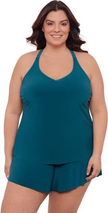 Aqua Green Plus Size Supportive Y-Back Full Coverage Tankini Swimsuit Top in Lagoon at Nordstrom, Size 1X
