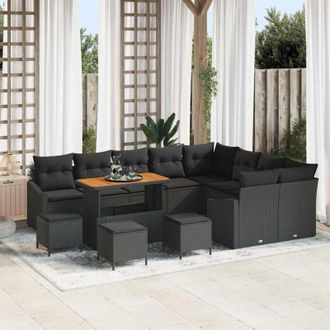 vidaXL Conjunto De Sof&aacute; De Jard&iacute;n Con Coj&iacute;n 13 Pcs Negro Polirat&aacute;n Vidaxl