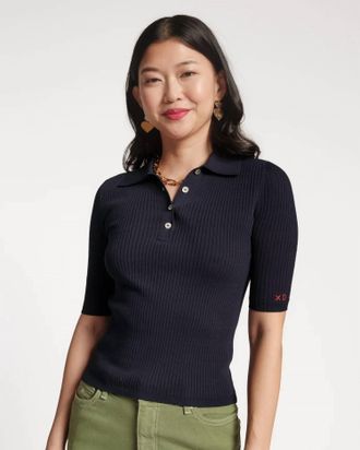 Frances Valentine Krissy Rib Polo In Navy