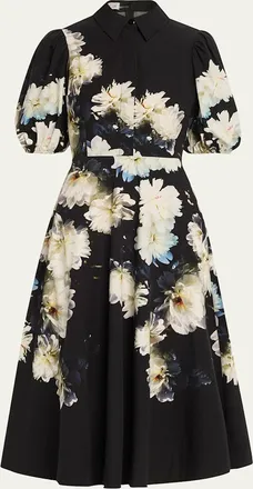 Teri Jon Floral-Print Cotton Midi Shirtdress