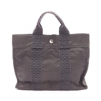 Herm&egrave;s Gray Nylon Canvas Handbag Tote Bag (Pre-Owned)