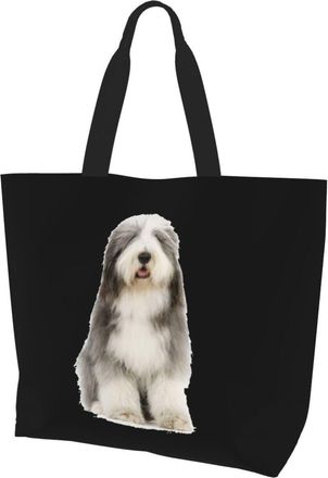 AOOEDM Old English Sheepdog Puppy Ladies Canvas Tote Reusable Shopping Bag