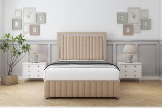 Comfort Beds Boston Chrome Plush Divan Set No Drawers-26 Headboard-Footboard in Stone | Size: Single