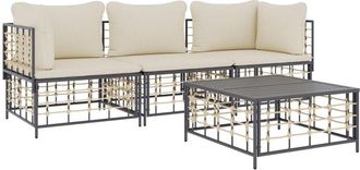 vidaXL Juego De Muebles De Jard&iacute;n 4 Pzas Y Cojines Rat&aacute;n Pe Antracita Vidaxl