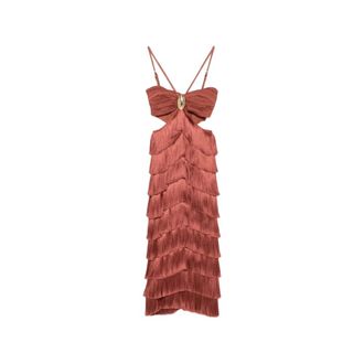 PatBo Party Dresses, female, Brown, Size: XS Amber Fringe Midi Dress
