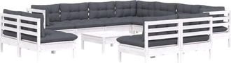 vidaXL Muebles De Jard&iacute;n 12 Pzas Con Cojines Blanco Madera Maciza Pino Vidaxl