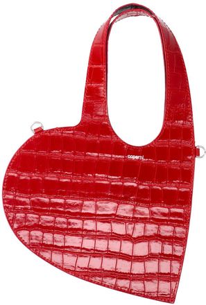 Coperni Heart-Shaped Mini Tote In Glossy Crocodile-Embossed Red Calfskin