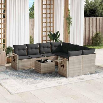 vidaXL Set Muebles Jard&iacute;n 9 Pzas Y Cojines Rat&aacute;n Sint&eacute;tico Gris Claro Vidaxl