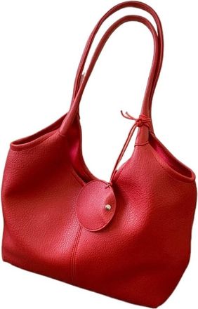 Generic Shoulder Bag Set, Compatible For Women Pure Color Large Capacity Shopper Totes With Earphone Pouch(Red)