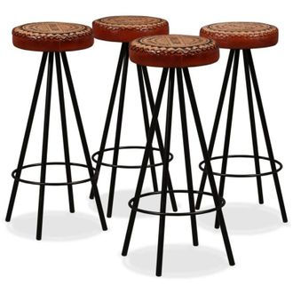 vidaXL Vidaxl - Taburetes De Barra De Cocina 4 Unidades Cuero Aut&eacute;ntico