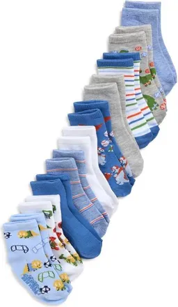 Capelli Dino Athlete Assorted 10-Pack Gripper Crew Socks in Blue Multi Combo at Nordstrom, Size 12-24 M