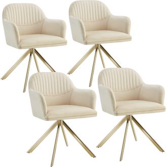 TecTake Armchair Lona Set Of 4 - Cream/Gold in Cream | Size: 4 Pack