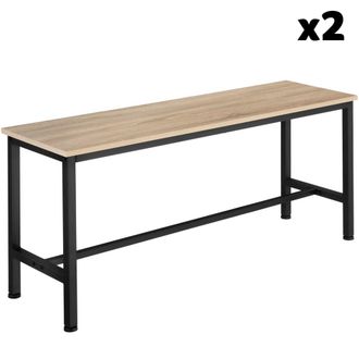 TecTake Set de 2 bancos de estilo industrial 108x325x50 cm madera clara